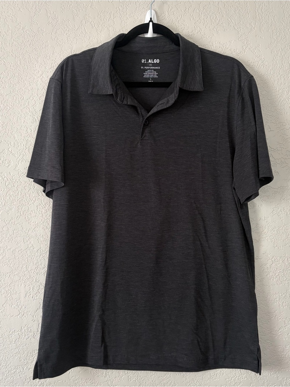 01.Algo Men's Size Large Black Short Sleeves Stretchy Performance Polo